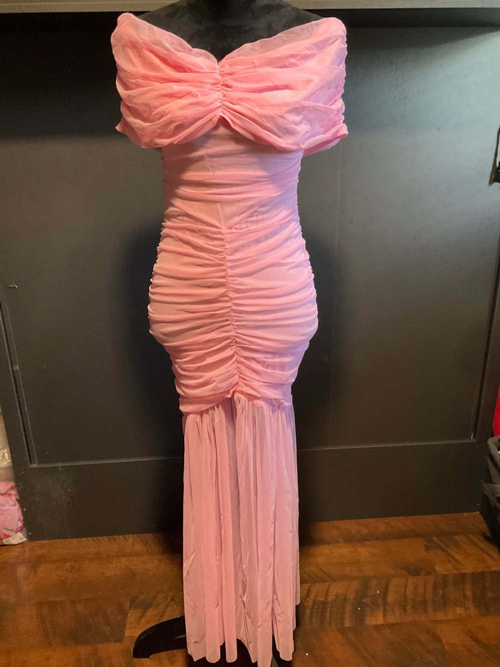 Chicme small pink ruched off shoulder maxi dress